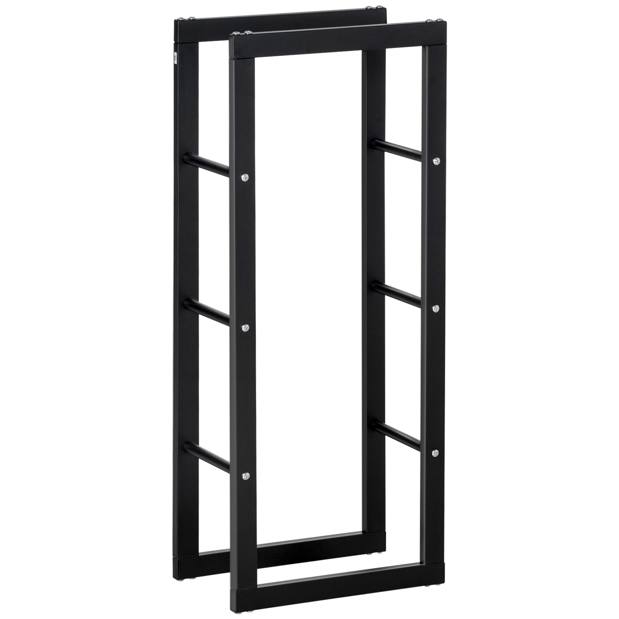 HOMCOM Metal Firewood Log Holder Tall Firewood Rack Indoor Outdoor Fireplace Wood Storage Shelf with Side Rails, Rust-Resistant, Black, 40W x 25D x 100H cm 