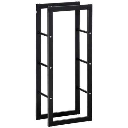HOMCOM Metal Firewood Log Holder Tall Firewood Rack Indoor Outdoor Fireplace Wood Storage Shelf with Side Rails, Rust-Resistant, Black, 40W x 25D x 100H cm 