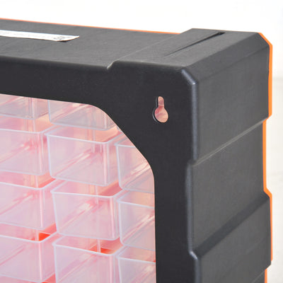 DURHAND 60 Drawers Parts Organiser Wall Mount Storage Cabinet Garage Small Nuts Bolts Tools Clear Orange 