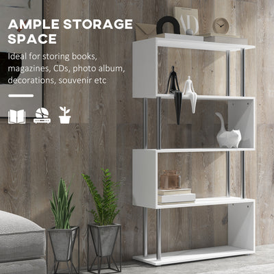 HOMCOM S Shape Bookcase, 5 Tiers Bookshelf, Modern Freestanding Storage Shelf for Home Office, Study, Living Room, 80 x 30 x 145cm, White 