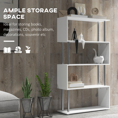 HOMCOM S Shape Bookcase, 5 Tiers Bookshelf, Modern Freestanding Storage Shelf for Home Office, Study, Living Room, 80 x 30 x 145cm, White 