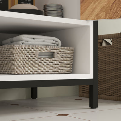 HOMCOM Under Sink Bathroom Cabinet, Rustic Under Sink Cabinet with Herringbone Doors and Open Compartment for Basin with or without Pedestal, 80 x 40 x 60cm, Cream White 