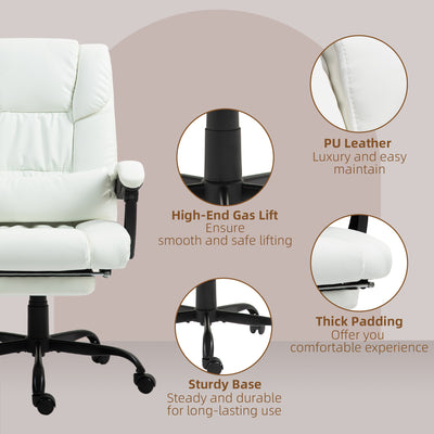 Vinsetto 6-Point Massage Office Chair, PU Leather Desk Chair with Adjustable Height and Footrest for Home Office, White 
