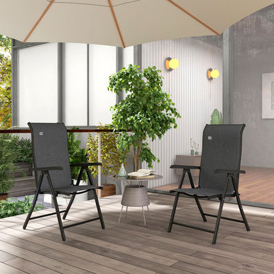 Outsunny Set of Two Folding Garden Chairs, with Seven-Position Adjustable Backs - Grey 