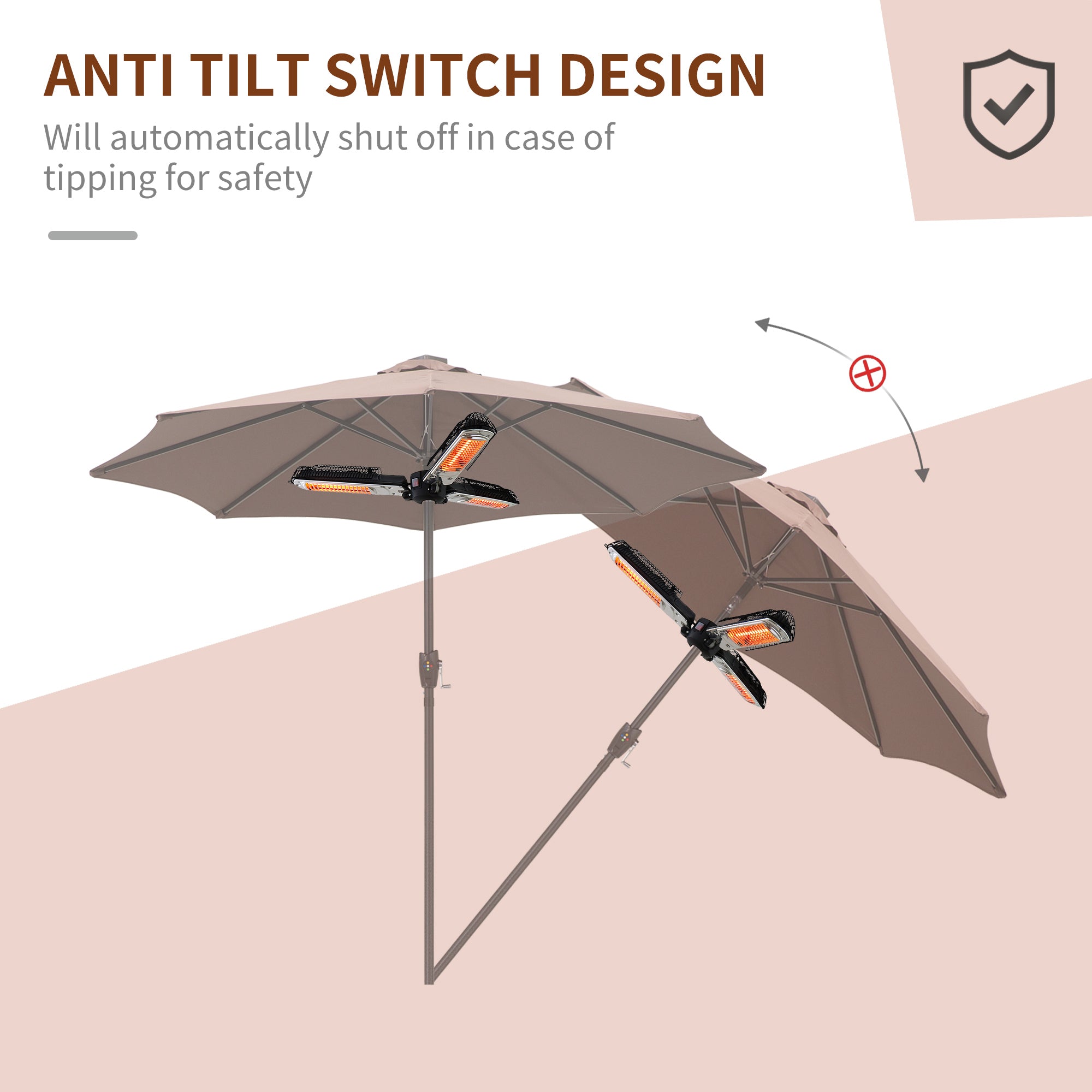 Outsunny Electric Umbrella Parasol Mounted Infrared Heater 2000W Patio Gazebo Outdoor Use 