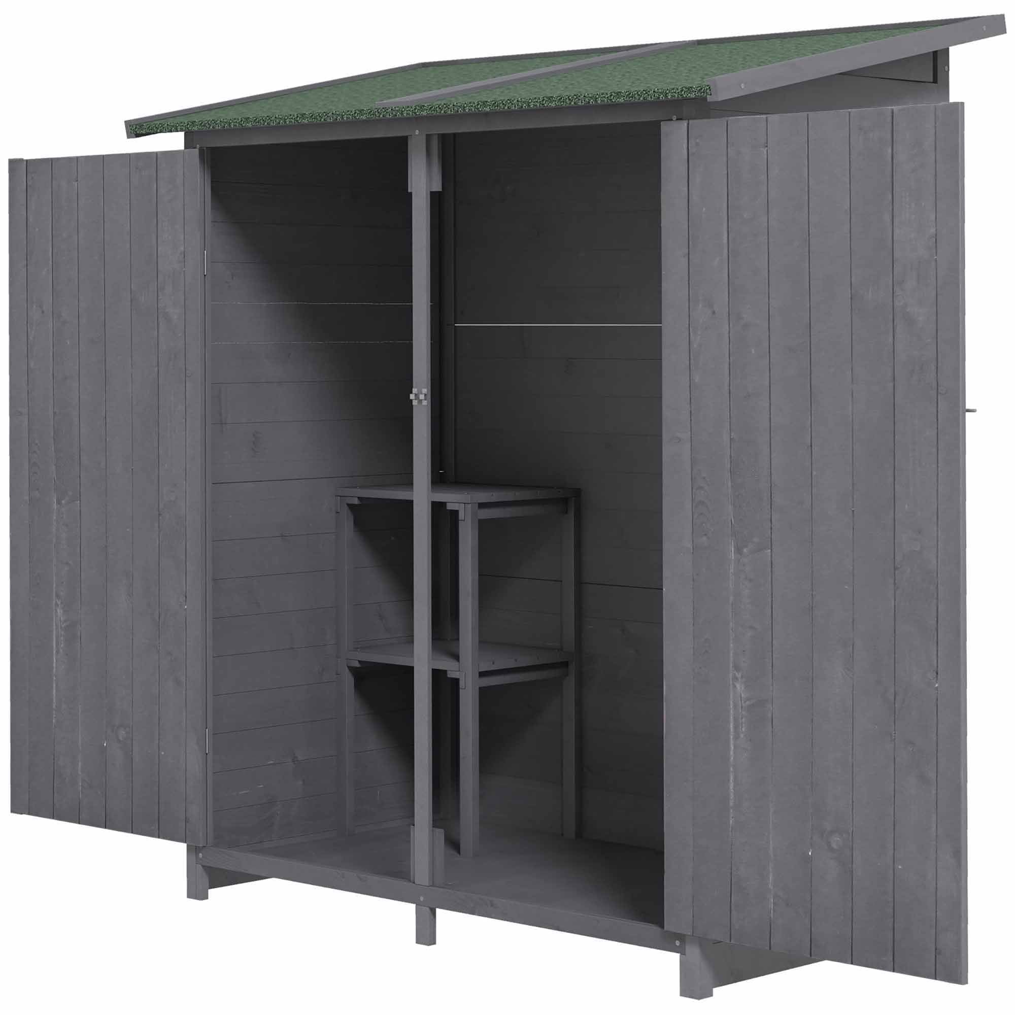 Outsunny 139 x 75 Fir Wood Garden Shed, with Asphalt Roof - Grey 