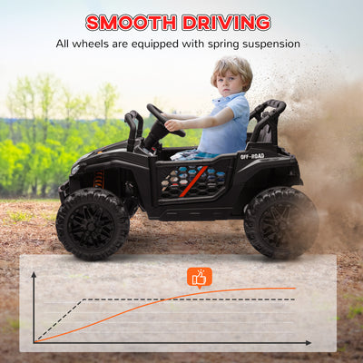 AIYAPLAY 12V Battery Powered Ride on Truck w/ Remote, Four Suspension Wheels, Horn, Lights, Music, USB, for Ages 3-5 Years, Black 