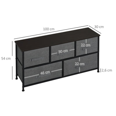 HOMCOM Chest of Five Fabric Drawers - Grey 