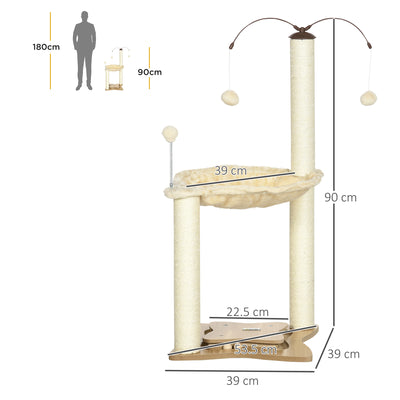 PawHut Cat Tree, with Scratching Posts, Hammock, Toy Ball - Beige 