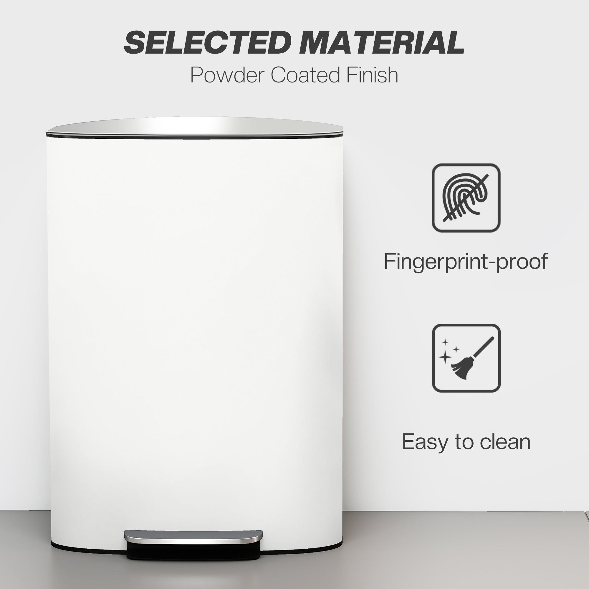 HOMCOM 50L Kitchen Bin with Soft-Close Lid and Stay-Open Function, Stainless Steel Pedal Bin with Removable Inner Bucket, Carry Handle for Kitchen, Office, Home, Cream 