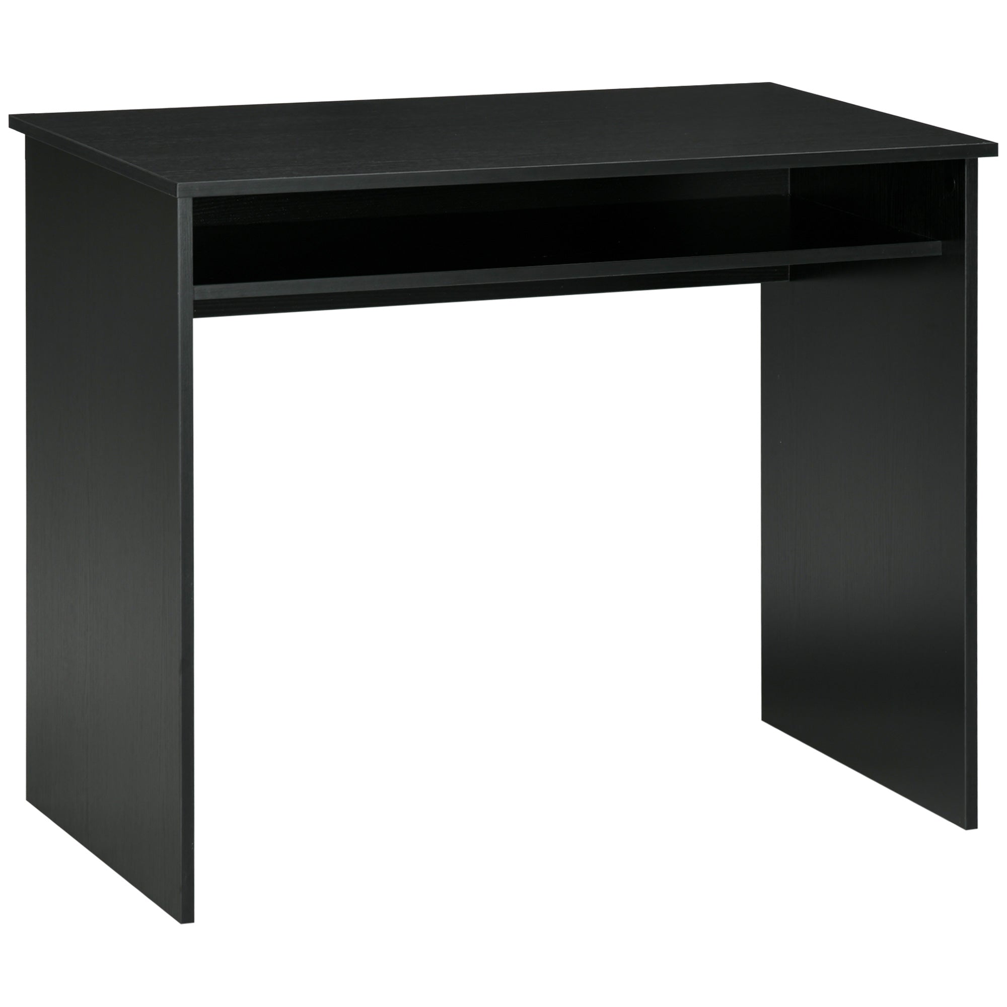 HOMCOM Modern Computer Desk, Home Office Table, Small Writing Desk with Storage Shelf, 90 x 50cm, Black Wood Grain 