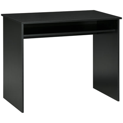 HOMCOM Modern Computer Desk, Home Office Table, Small Writing Desk with Storage Shelf, 90 x 50cm, Black Wood Grain 
