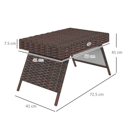 Outsunny Foldable Outdoor Side Table, Rattan Garden Coffee Table with Steel Frame, Space Saving Bistro Garden Furniture for Patio, Balcony, 60 x 41 x 41 cm, Brown 