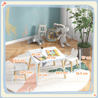 AIYAPLAY 3 Pcs Toddler Table and Chair Set, Kids Desk and 2 Chairs Set w/ Bunny Ear Backrest, for Nursery, Playroom 