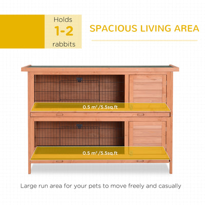 PawHut Rabbit Hutch Outdoor Guinea Pig Hutch Bunny Cage with No-Leak Trays, Divider, 136 x 50 x 93cm, Orange 