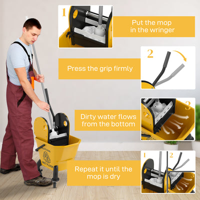 HOMCOM 26 Litre Mop Bucket, with Wringer and Mop - Yellow 