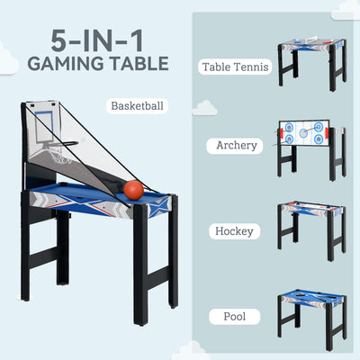 SPORTNOW 5 in 1 Multi Games Table Combo Sports Game Table for Kids, Mini Pool Table, Table Tennis Table, Hockey Table, Basketball Arcade Game, Bow and Arrow, Blue 
