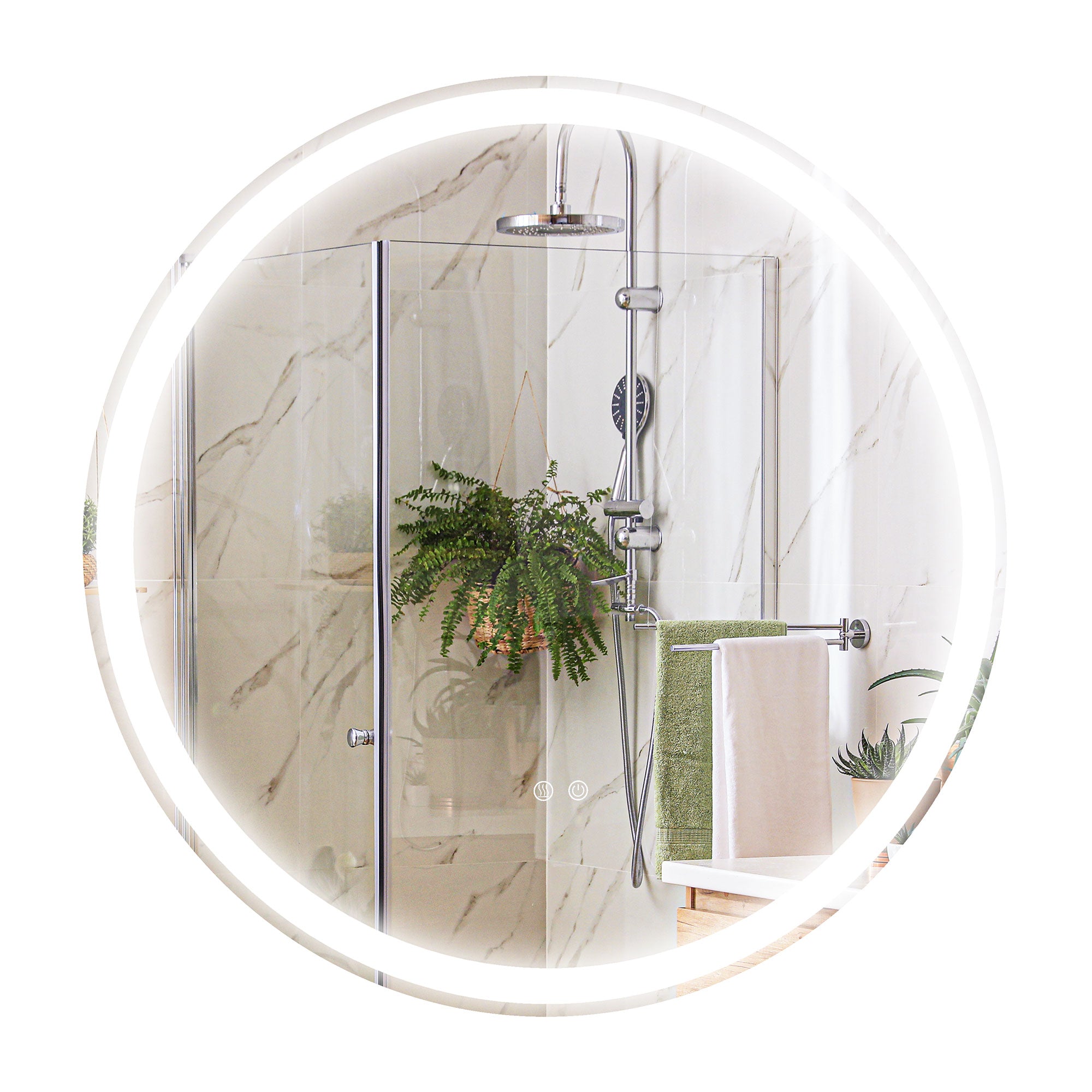 kleankin Round Bathroom Mirror with LED Lights, Wall Mount Dimmable Makeup Mirror with 3 Temperature Colours, Defogging Film and Memory Function, Frameless, Hardwired, 60 x 60\'c2\'a0cm 
