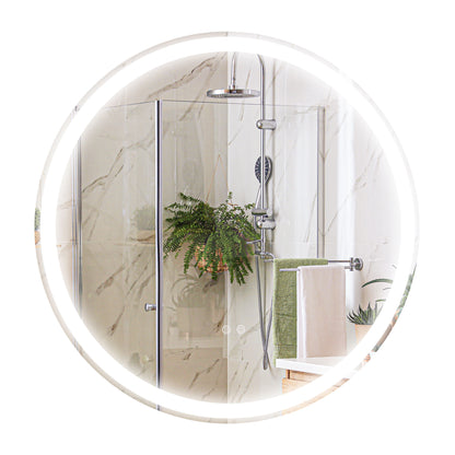 kleankin Round Bathroom Mirror with LED Lights, Wall Mount Dimmable Makeup Mirror with 3 Temperature Colours, Defogging Film and Memory Function, Frameless, Hardwired, 60 x 60\'c2\'a0cm 