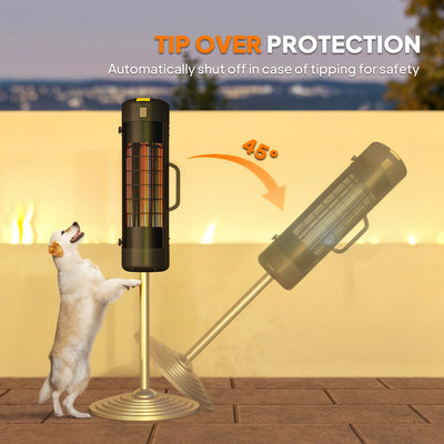 Outsunny Electric Umbrella Parasol Mounted Patio Heater for 25-70 mm Poles, 2000 W Outdoor Garden Heater with 2 Heat Setting, 6 ㎡ Coverage, Tip-Over Protection, Black 