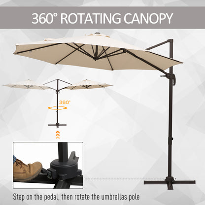Outsunny 3M Banana Parasol Hanging Cantilever Umbrella W/ Cross Base Hand Crank Aluminium Frame 360°Rotation Hand Crank-Beige 