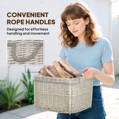 Outsunny Set of 3 Log Baskets for Wood Burner Indoor, Round Storage Basket with Lining and Rope Handles for Fireside Storage, Blankets, Beige