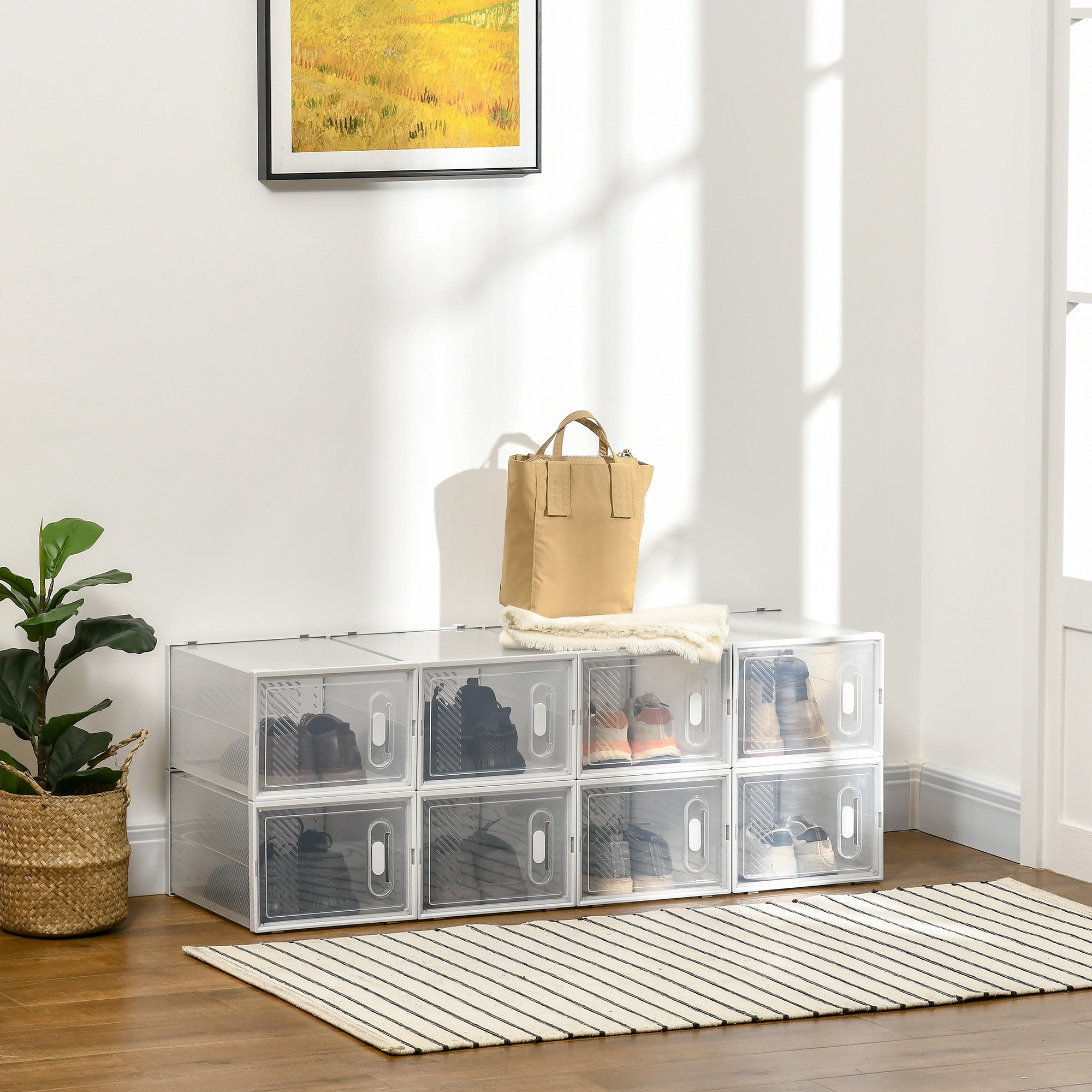 HOMCOM 8PCS Clear Shoe Box, Plastic Stackable Shoe Storage Box for UK/EU Size up to 12/46 with Magnetic Door for Women/Men, 28 x 36 x 21 cm 