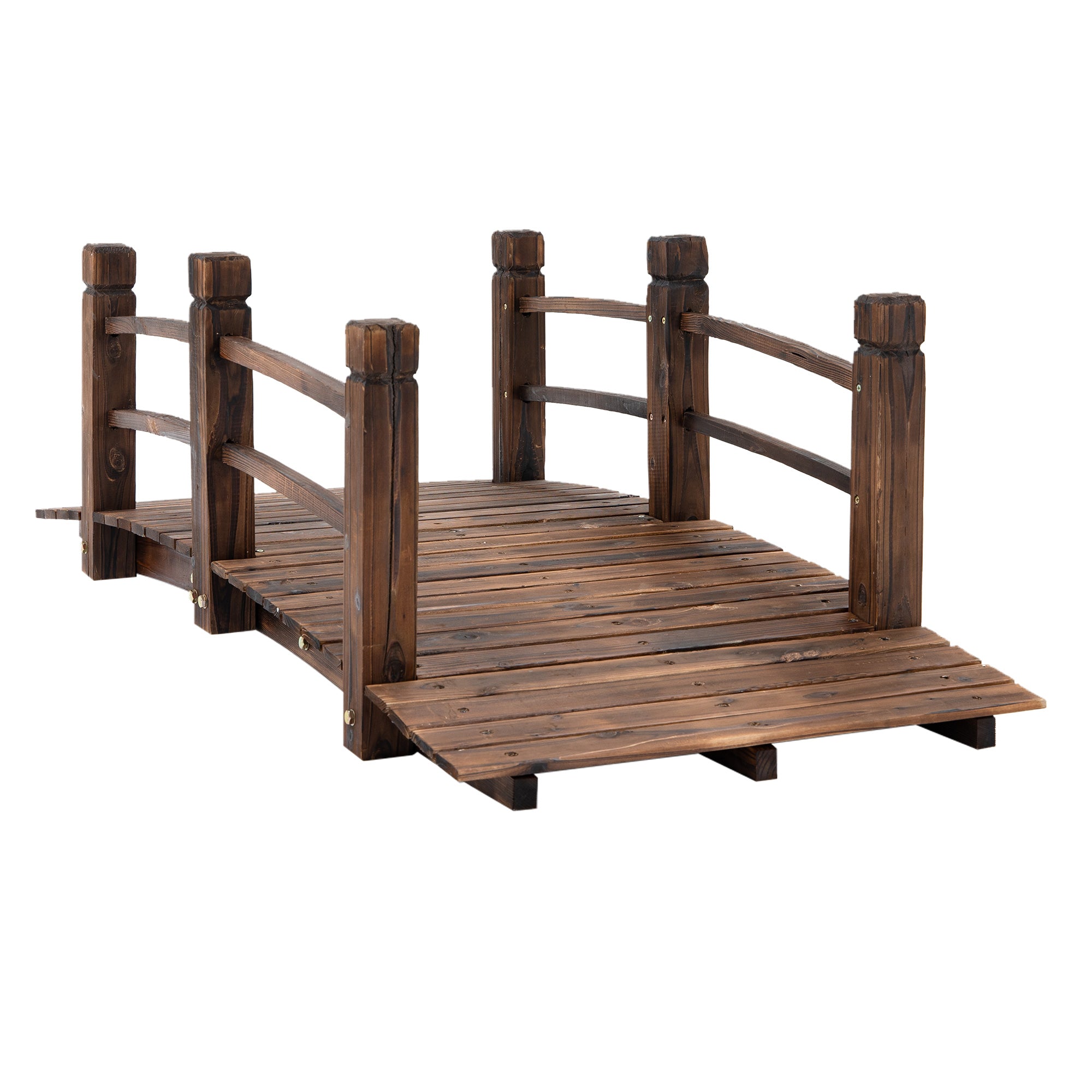 Outsunny 1.5M Wooden Garden Bridge Lawn Décor Stained Finish Arc Outdoor Pond Walkway w/ Railings Water Yard Decoration 