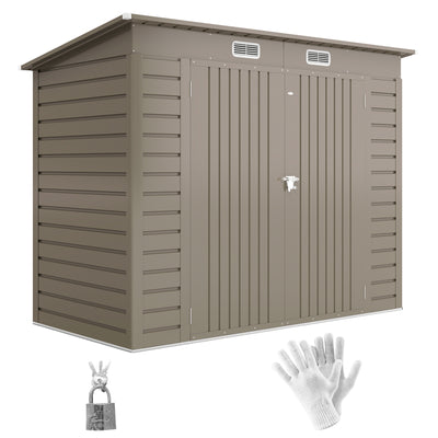 Outsunny 3.7 x 7.9ft Galvanised Steel Shed, with Latched Door and Padlock - Light Grey 