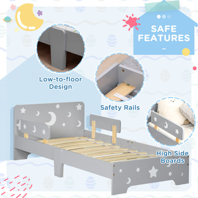 ZONEKIZ Kids Toddler Bed, with Star and Moon Patterns, Side Rails, for Ages 3-6 Years - Grey 