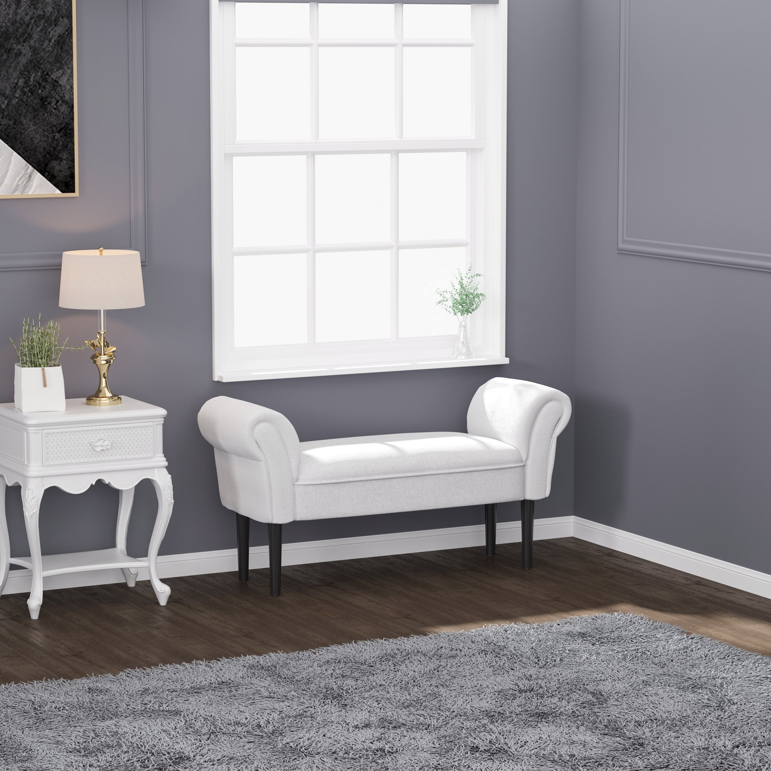 HOMCOM Small-sized Bed End Side Chaise Lounge Sofa Window Seat Arm Bench Wooden Leg Fabric Cover (Grey) 