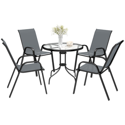 Outsunny Five-Piece Steel Patio Set, with Glass-Top Table - Dark Grey 