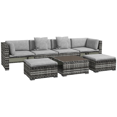 Outsunny Seven-Piece Rattan Patio Furniture Set, with Cushions - Grey 
