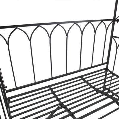 Outsunny Garden Metal Frame Bench W/Arch for Various Climbing Plant, 115Lx50Wx203H cm-Black 
