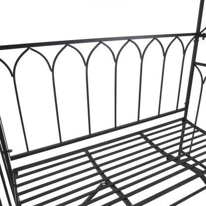Outsunny Garden Metal Frame Bench W/Arch for Various Climbing Plant, 115Lx50Wx203H cm-Black 