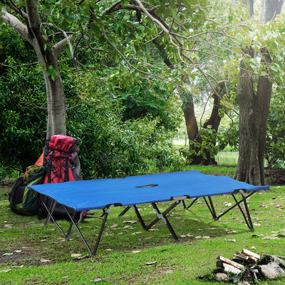 Outsunny Double Camping Cot Bed, with Bag - Blue 