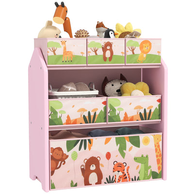 AIYAPLAY 3-Tier Kids Toy Storage Unit with 6 Removable Storage Boxes, for Playroom, Bedroom, Children's Room, Nursery, Pink 