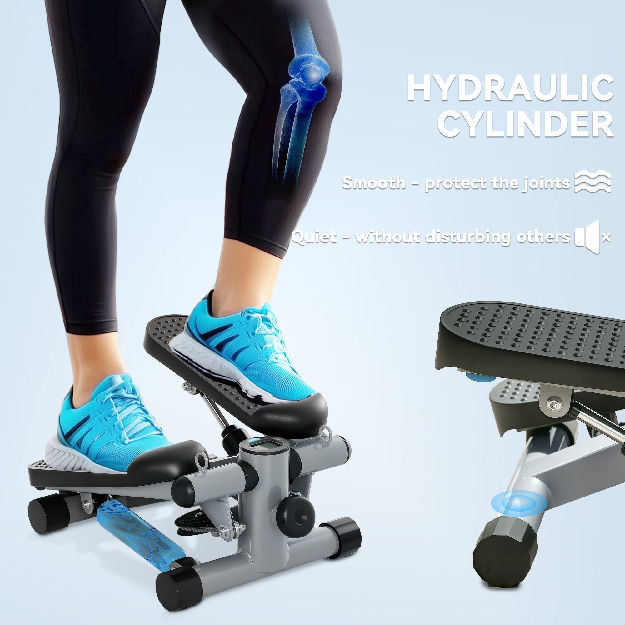 SPORTNOW Mini Stepper, Compact Step Machine Exerciser for Home Workouts, with Resistance Bands, LCD Monitor, Non-Slip Pedals 