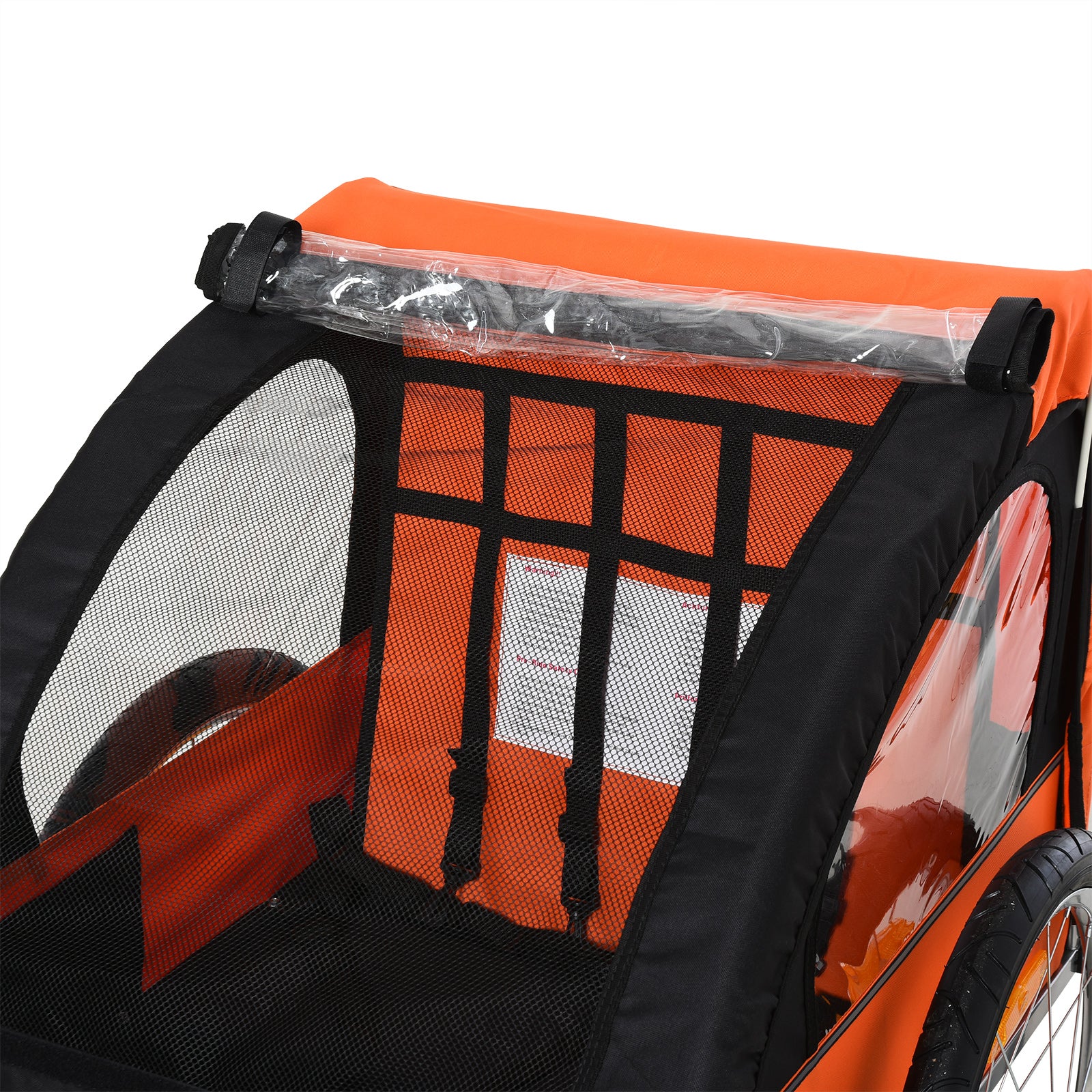 HOMCOM 2 Seat Bike Trailer Bicycle wagon for Kids Child Steel Frame Safety Harness Seat Carrier Orange Black 130 x 76 x 88 cm 