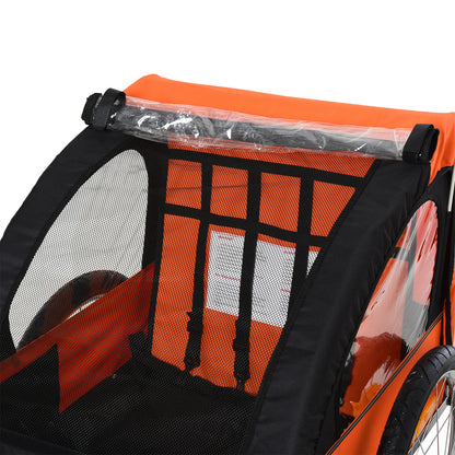 HOMCOM 2 Seat Bike Trailer Bicycle wagon for Kids Child Steel Frame Safety Harness Seat Carrier Orange Black 130 x 76 x 88 cm 