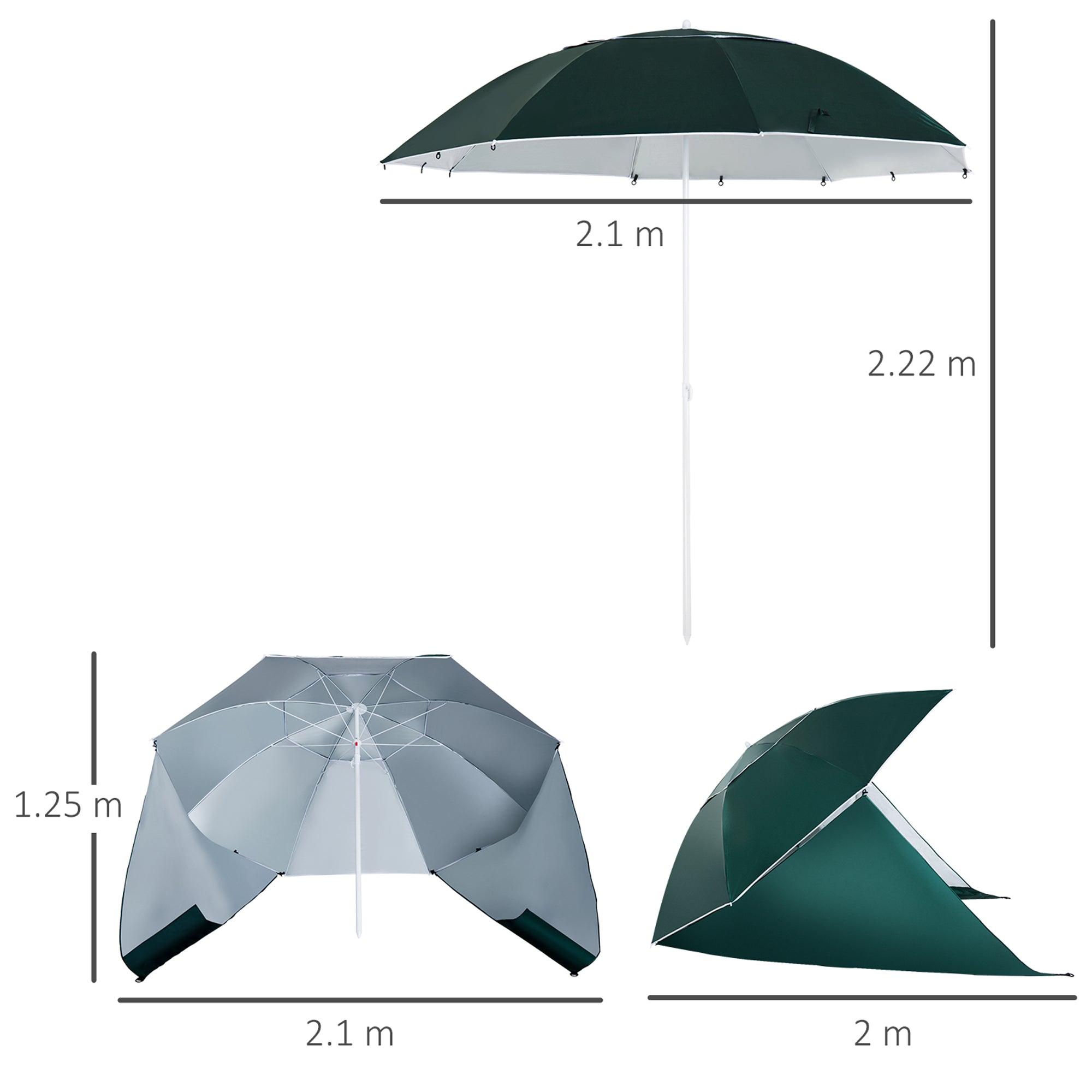 Outsunny 2m UV Protection Fishing Beach Umbrella Brolly Shelter w/ Side Panel Tent Green 