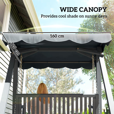 Outsunny 2 Seater Garden Swing Seat with Canopy, Wooden Swing Chair, Outdoor Hammock Bench for Balcony Patio Porch, Grey 