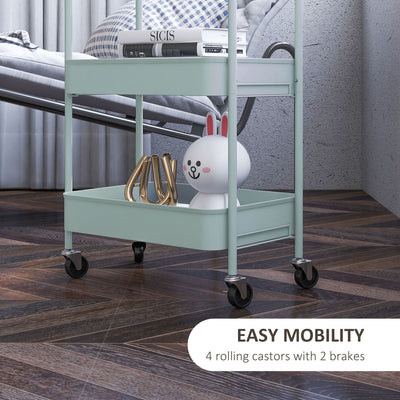 HOMCOM Three-Tier Steel Storage Trolley - Light Blue 