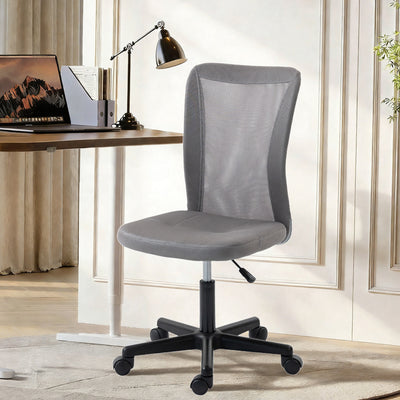 Vinsetto Computer Desk Chair, Mesh Office Chair with Adjustable Height and Swivel Wheels, Armless Study Chair, Grey 
