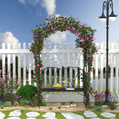 Outsunny Garden Bench, 2 Seater Outdoor Patio Bench, Metal Garden Loveseat with Arch for Vines and Climbing Plants, Black 