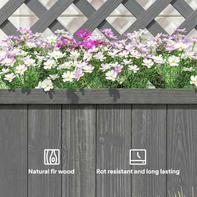 Outsunny Wood Planter with Trellis for Climbing Plants, Raised Bed, Planter Box with Drainage Holes to Grow Herbs Flowers, Grey 