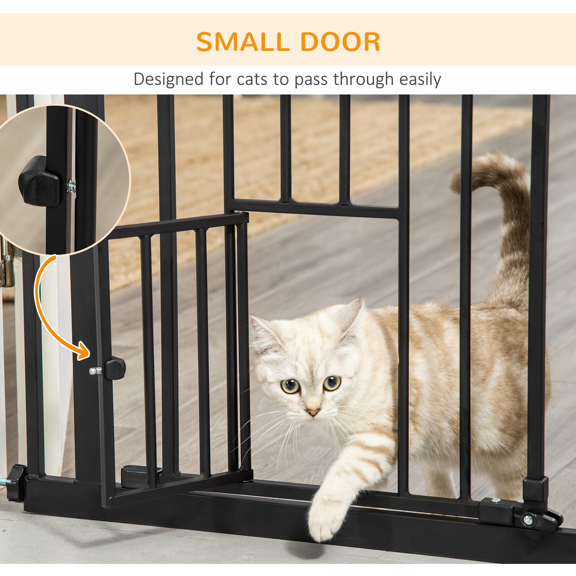 PawHut Extra Tall Pet Gate, Indoor Dog Safety Gate, with Cat Flap, Auto Close, 74-101cm Wide - Black 