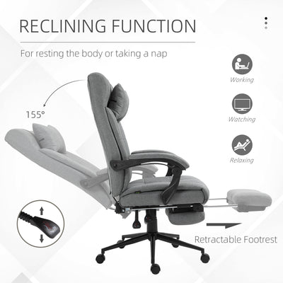 Vinsetto Office Chair with Footrest Ergonomic Office Chair with Armrests Lumber Support and Headrest Light Grey 
