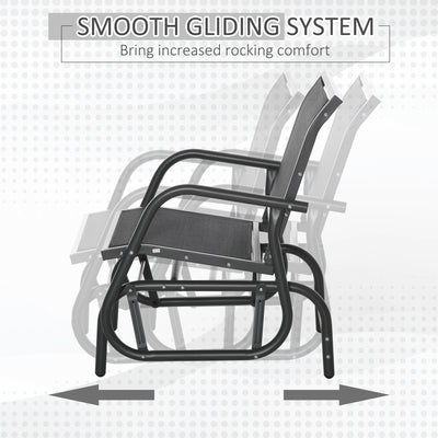 Outsunny Outdoor Gliding Swing Chair Garden Seat w/ Mesh Seat Curved Back Steel Frame Armrests Comfortable Lounge Furniture Dark Grey Black 