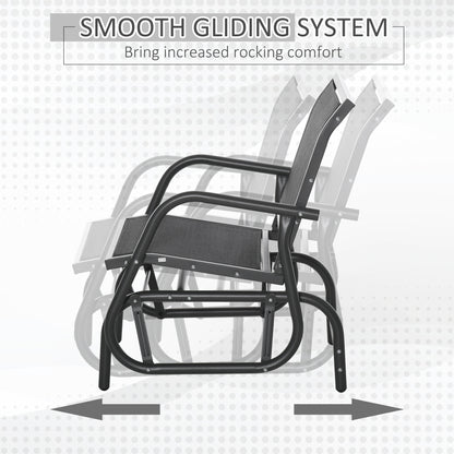 Outsunny Outdoor Gliding Swing Chair Garden Seat w/ Mesh Seat Curved Back Steel Frame Armrests Comfortable Lounge Furniture Dark Grey Black 